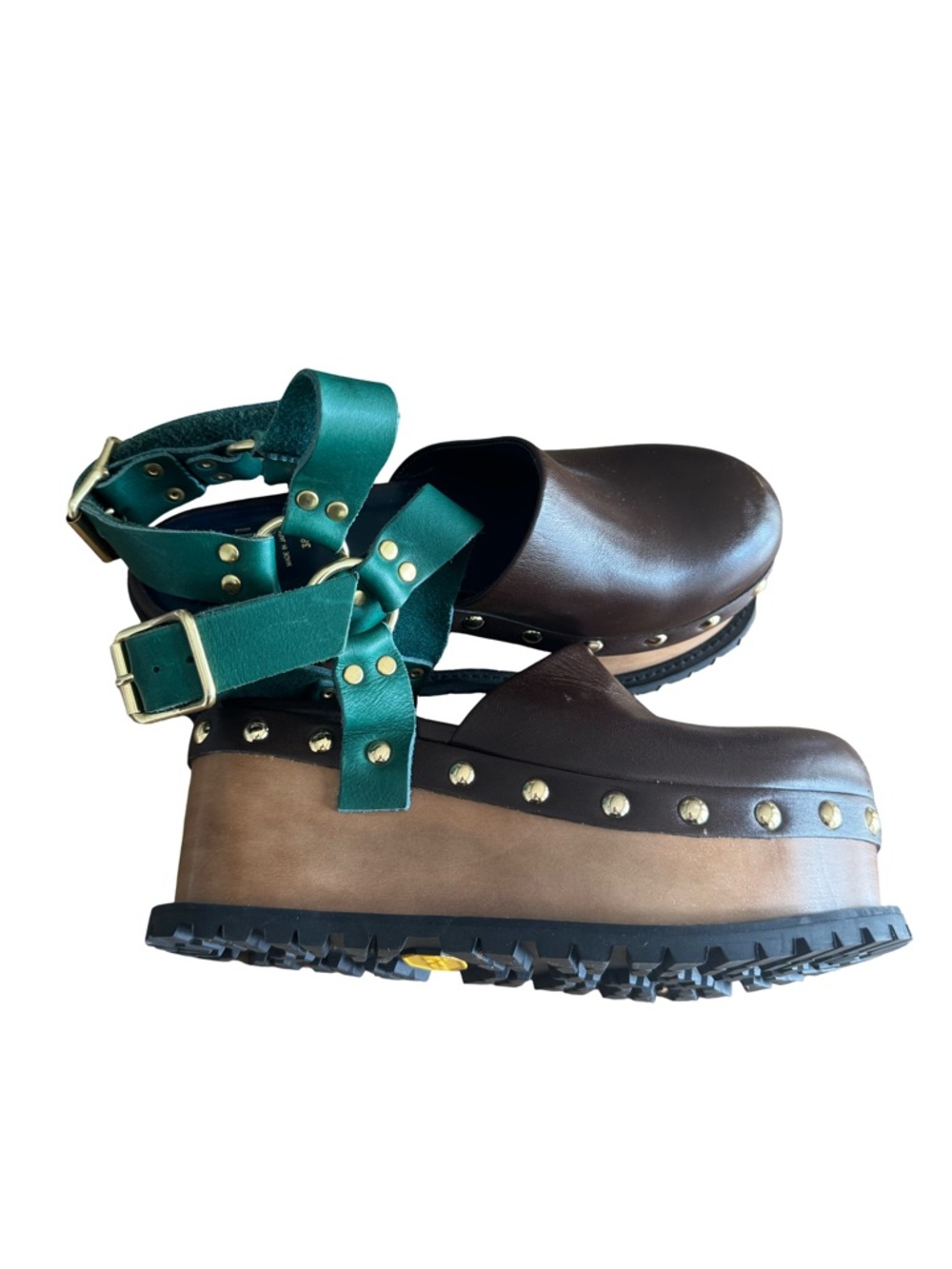 Sacai Wooden Wedge Stud Colourblock Leather Clogs - Picture 5 of 9